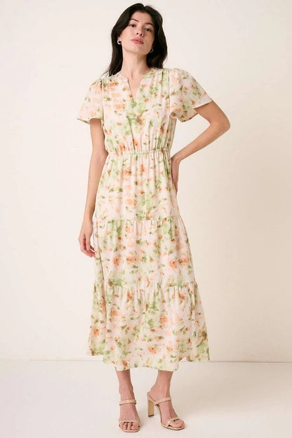Hazel Blues® |  Mittoshop Flower Print Flutter Sleeve V Slit Maxi Dress