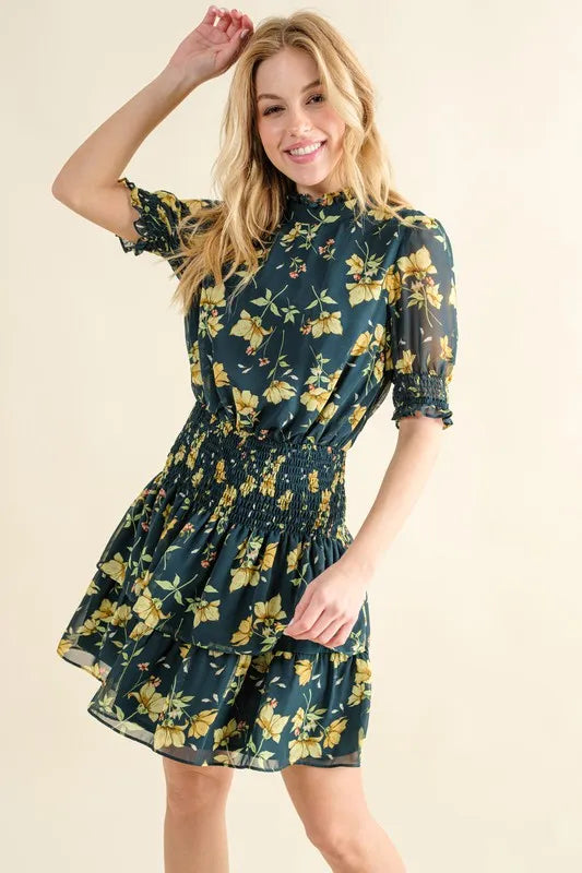 Hazel Blues® |  And The Why Floral Print Smocked Waist Mini Dress