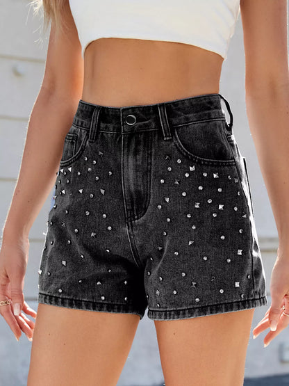 Hazel Blues® |  Studded High Waist Denim Shorts