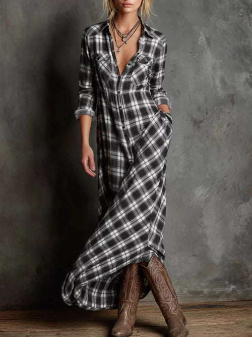 Hazel Blues® | Plaid Button-Down Maxi Dress