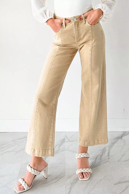 Hazel Blues® |  Solid Color Seamed Center Wide Leg Cropped Jeans