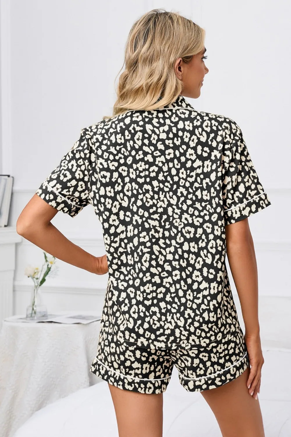 Hazel Blues® | Leopard Short Sleeve Top and Shorts Lounge Set