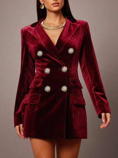 Hazel Blues® |  Velvet Double-Breasted Blazer Dress
