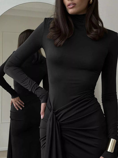Hazel Blues® |  Turtleneck Long Sleeve Slit Maxi Dress
