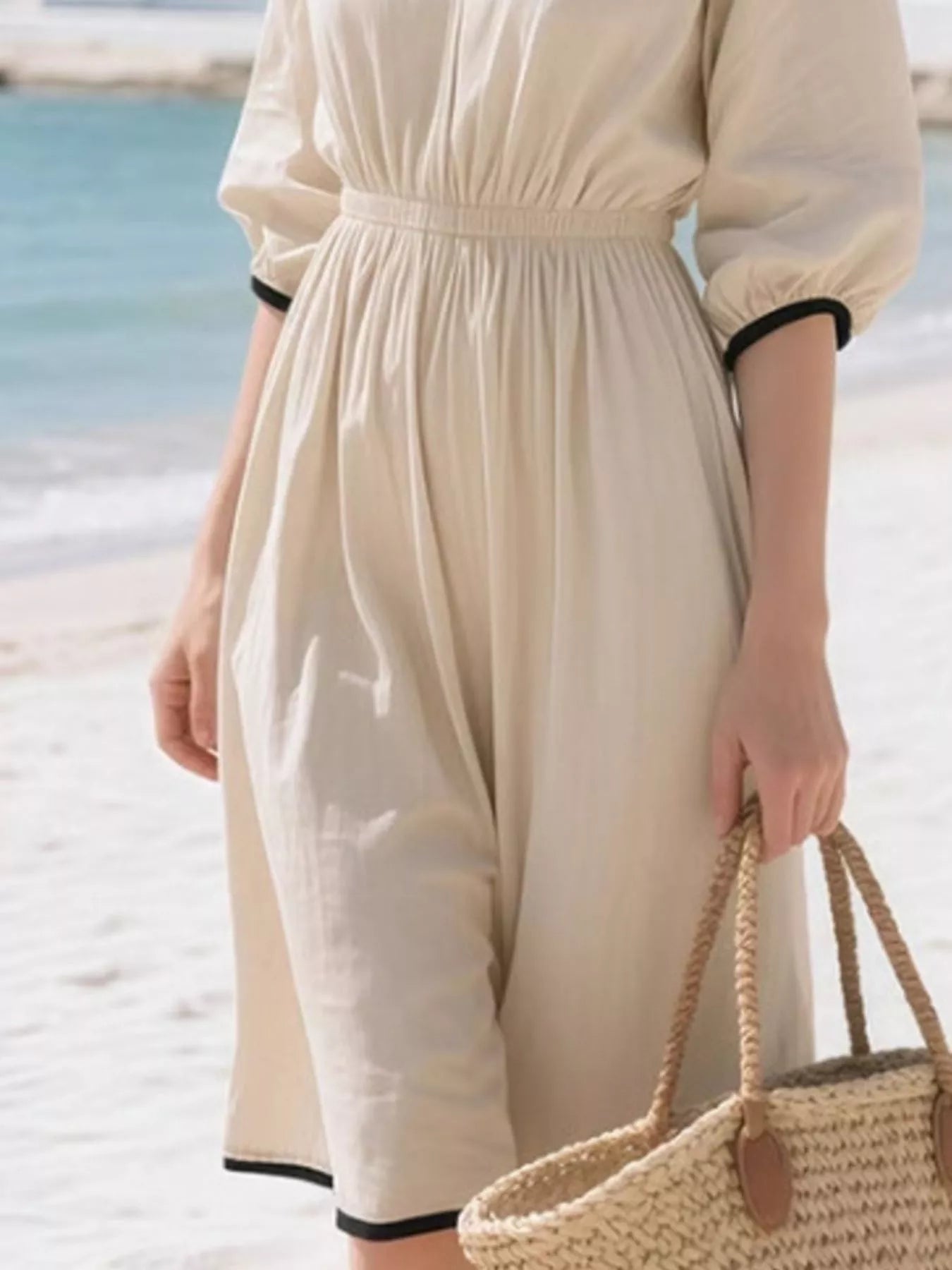 Hazel Blues® | Contrast Trim V-Neck 3/4 Sleeve Dress