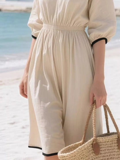 Hazel Blues® | Contrast Trim V-Neck 3/4 Sleeve Dress