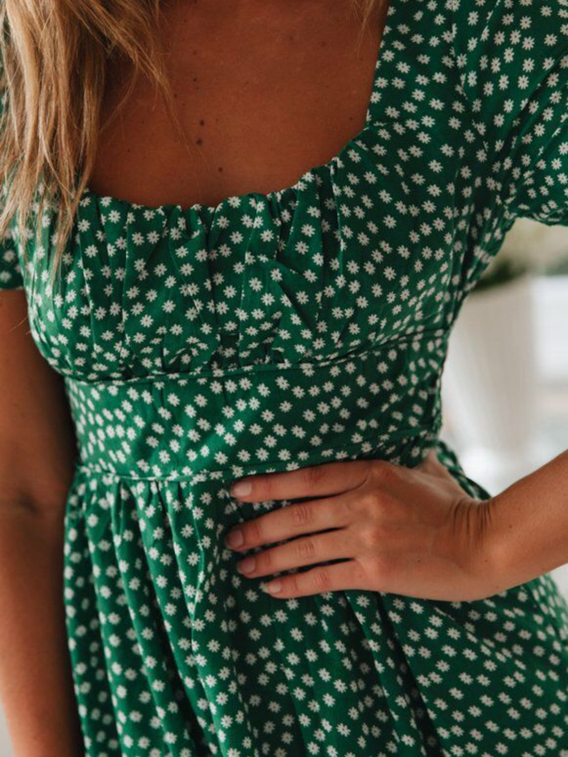 Hazel Blues® |  Printed Square Neck Short Sleeve Midi Dress