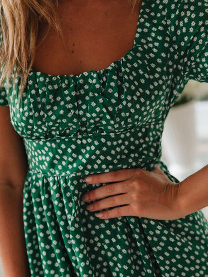 Hazel Blues® |  Printed Square Neck Short Sleeve Midi Dress