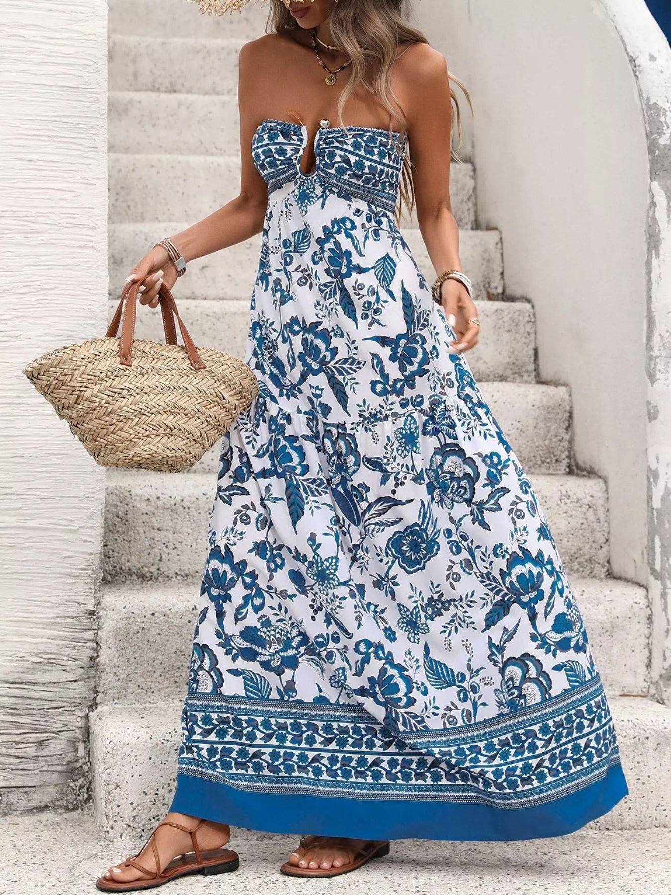 Hazel Blues® |  Floral Print Strapless Maxi Dress