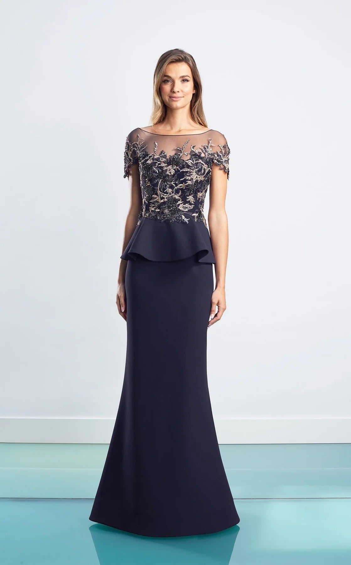 Alexander by Daymor 1459 Long Peplum Formal Floral Dress