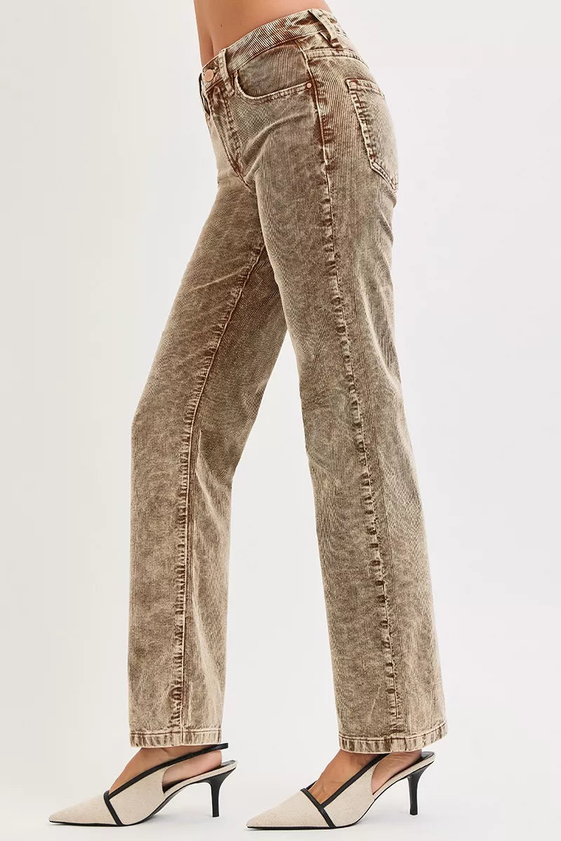 Hazel Blues® |  RISEN Tummy Control Mid Rise Straight Leg Corduroy Pants