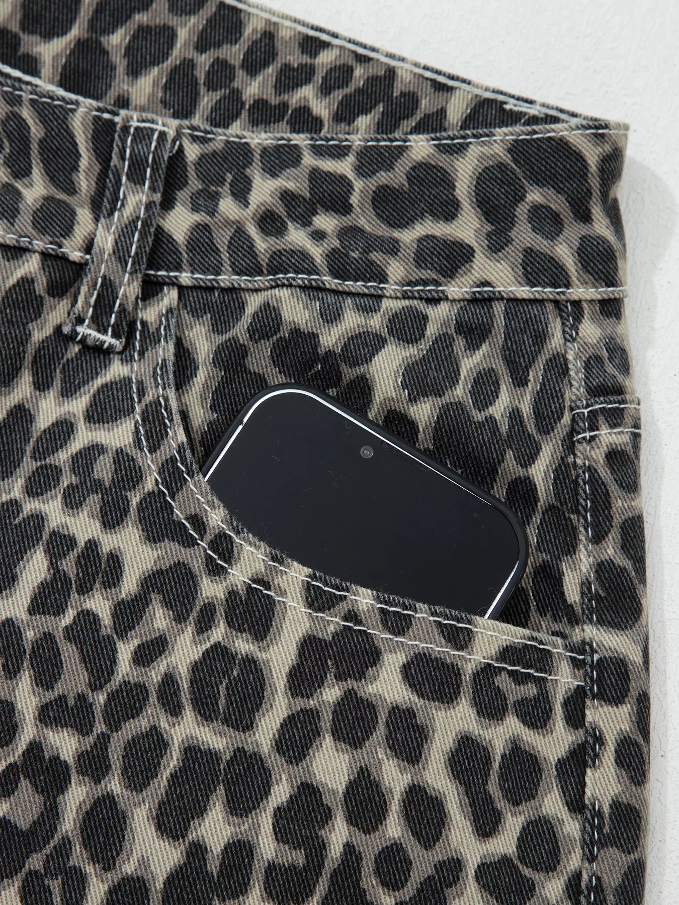 Hazel Blues® |  Leopard Print High Waist Barrel Jeans