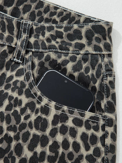 Hazel Blues® |  Leopard Print High Waist Barrel Jeans