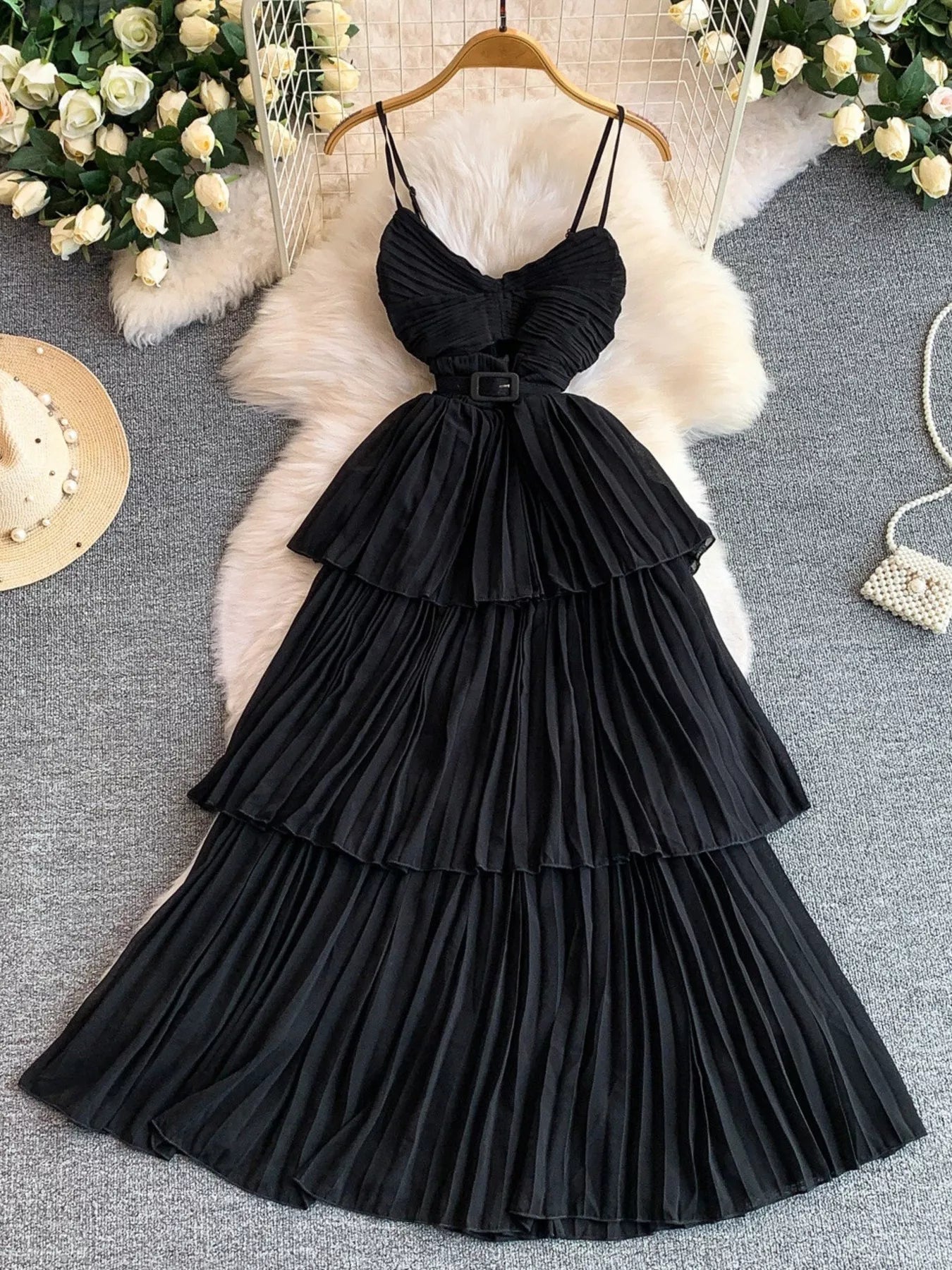 Hazel Blues® |  Pleated Layered Spaghetti Strap Midi Dress