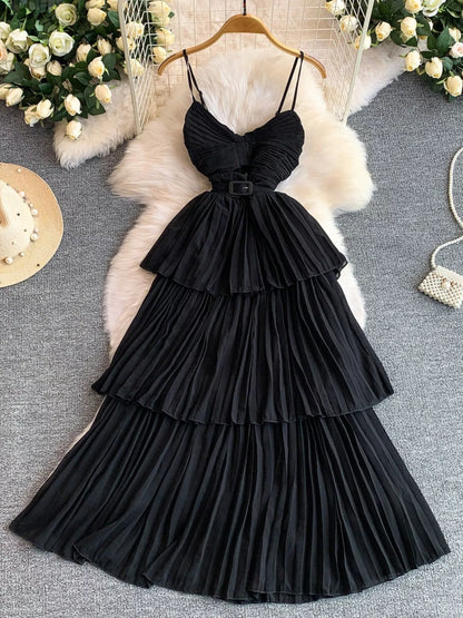 Hazel Blues® |  Pleated Layered Spaghetti Strap Midi Dress