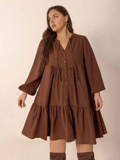 Hazel Blues® | Tie Neck Balloon Sleeve Tiered Dress