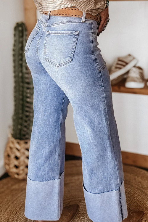 Hazel Blues® |  Beau Blue Turn-up Cuffs Womens Loose Jeans