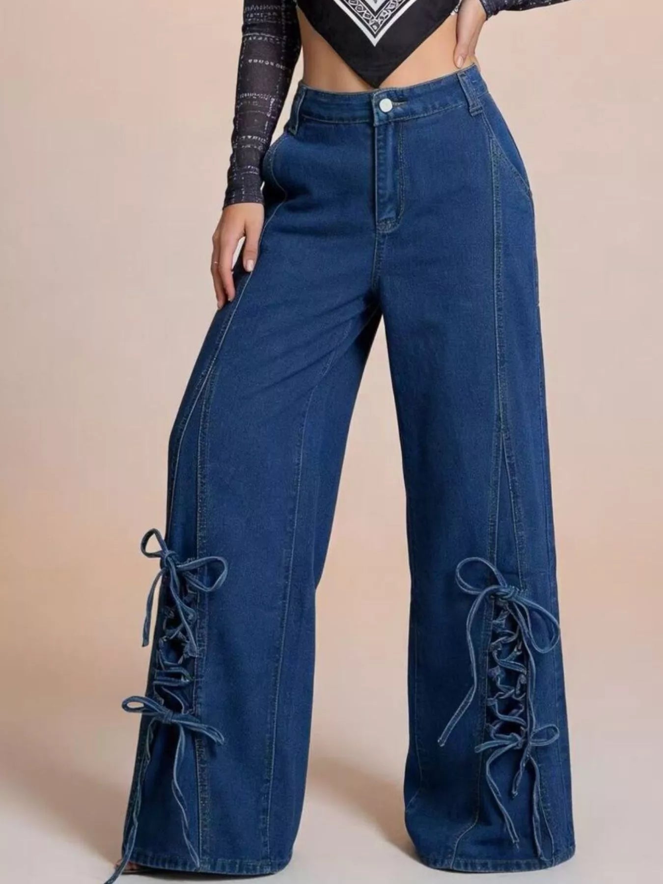 Hazel Blues® |  Lace-Up Wide Leg Jeans