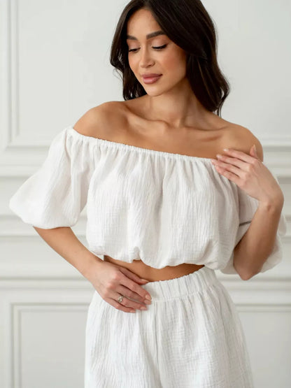 Hazel Blues® |  Off-Shoulder Cropped Top and Shorts Set