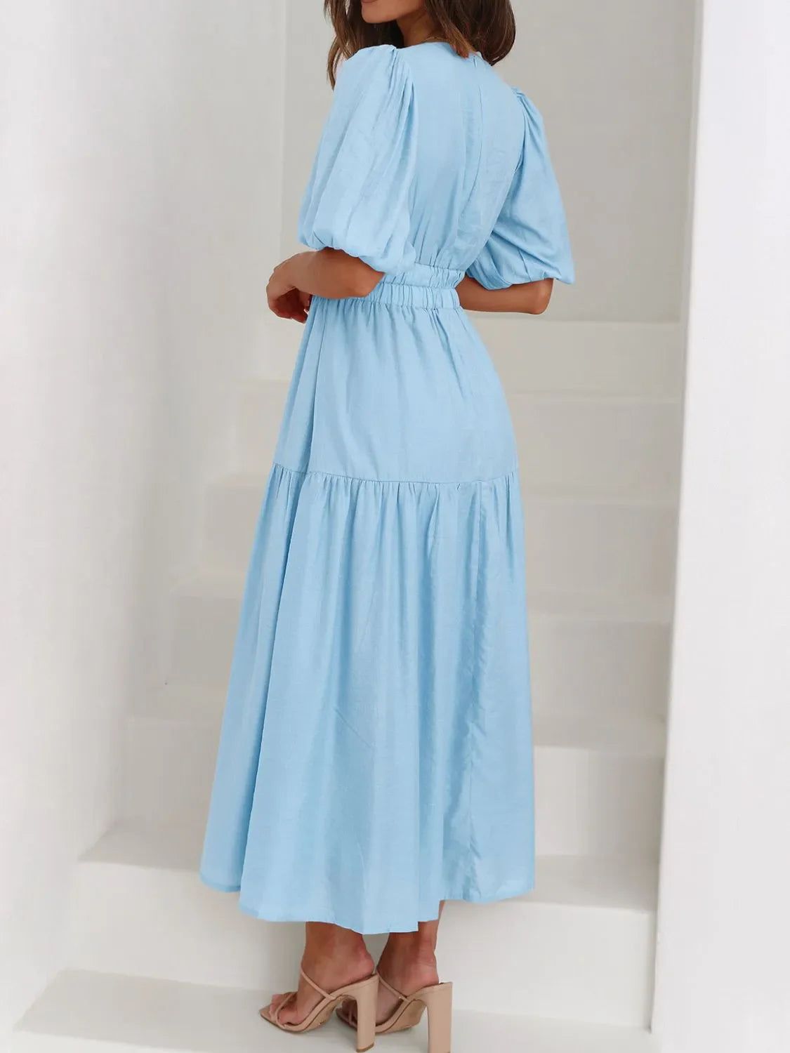 Hazel Blues® |  V-Neck Puff Sleeve Midi Dress
