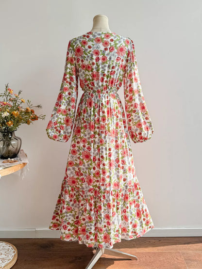 Hazel Blues® |  Floral Print V-Neck Bohemian Midi Dress