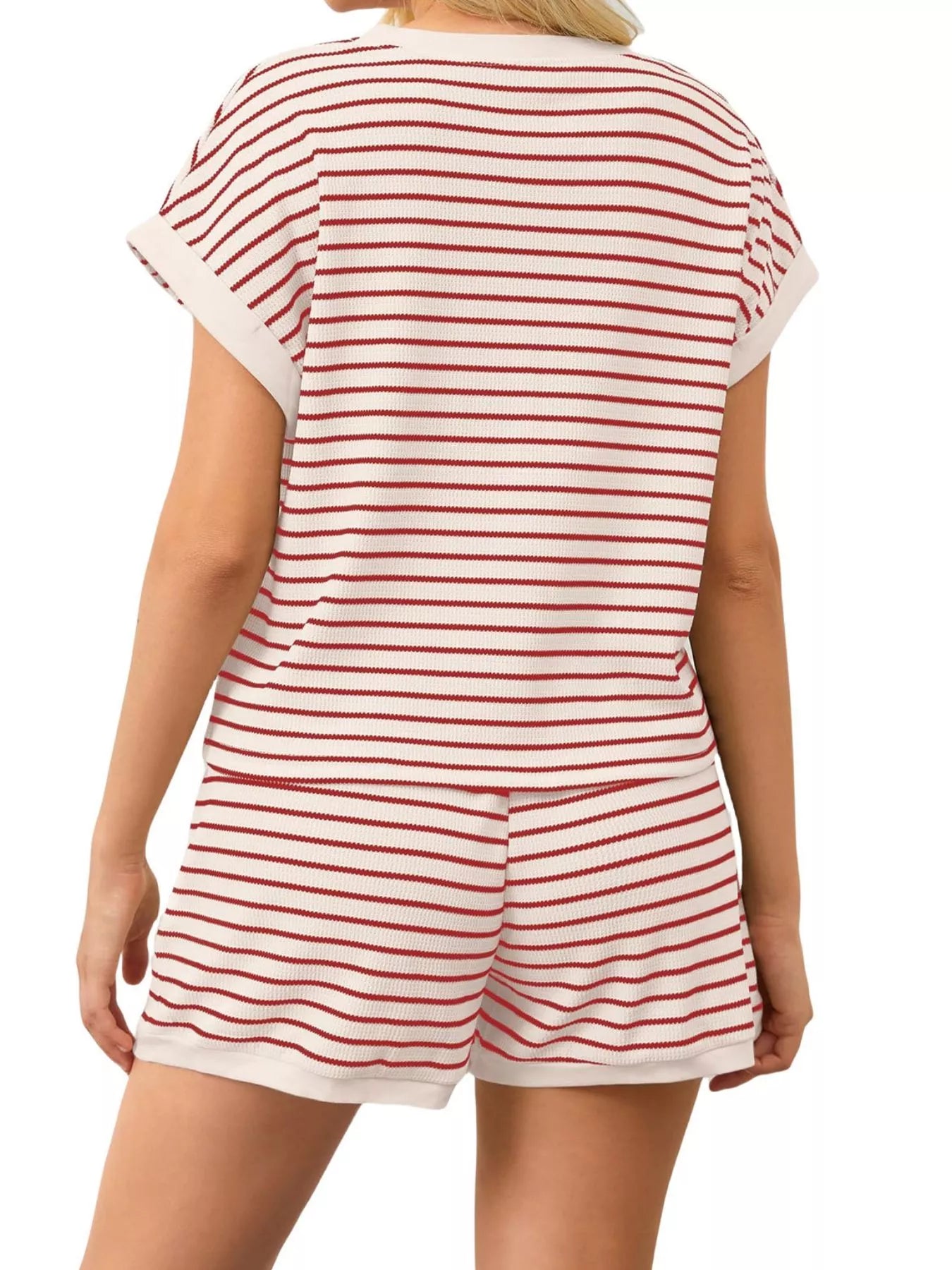 Hazel Blues® | Striped Round Neck Top and Shorts Set