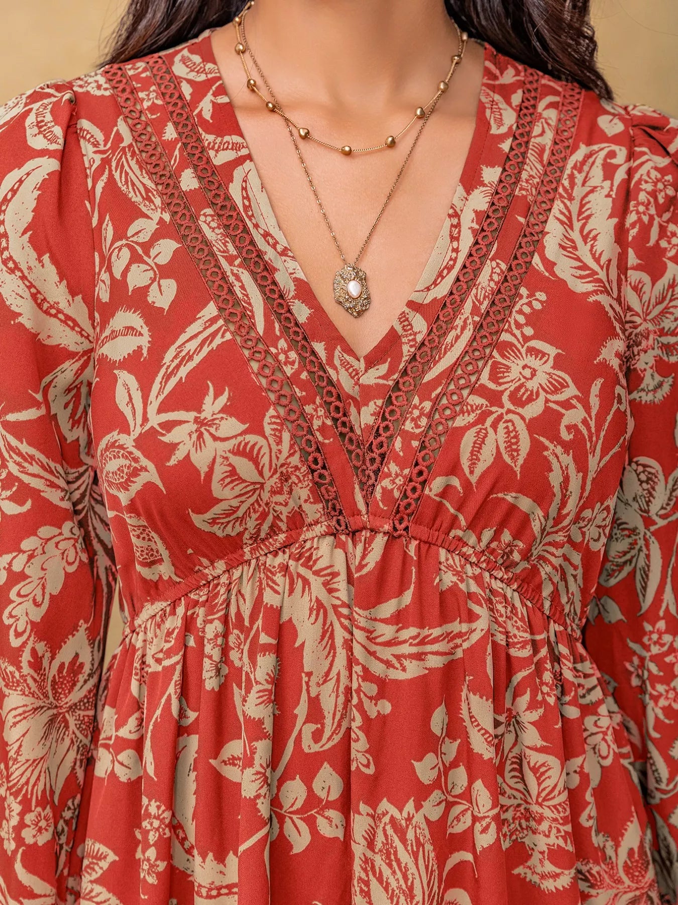 Hazel Blues® |  Boho Floral Print Long Sleeve Midi Dress