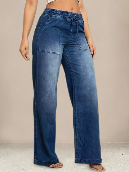 Hazel Blues® |  Drawstring Waist Wide Leg Jeans
