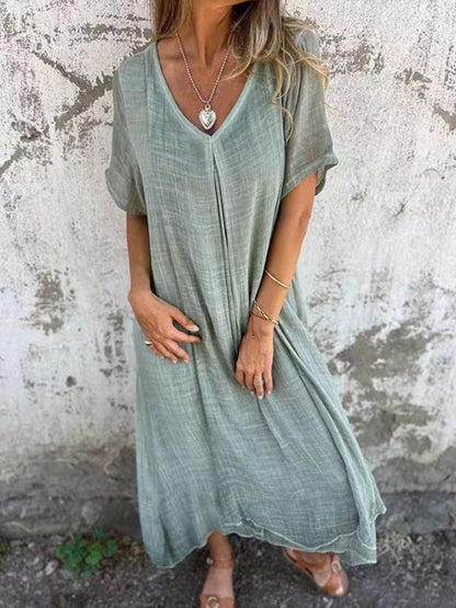 Hazel Blues® | V-Neck Short Sleeve Midi Dress