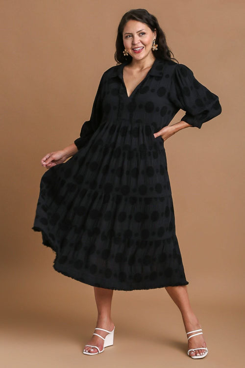 Hazel Blues® | Umgee Solid Dotted Jacquard Midi Dress