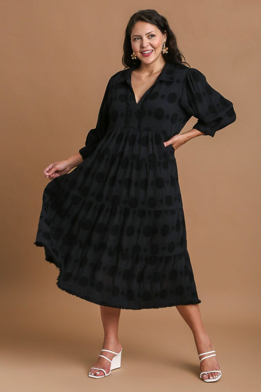 Hazel Blues® | Umgee Solid Dotted Jacquard Midi Dress