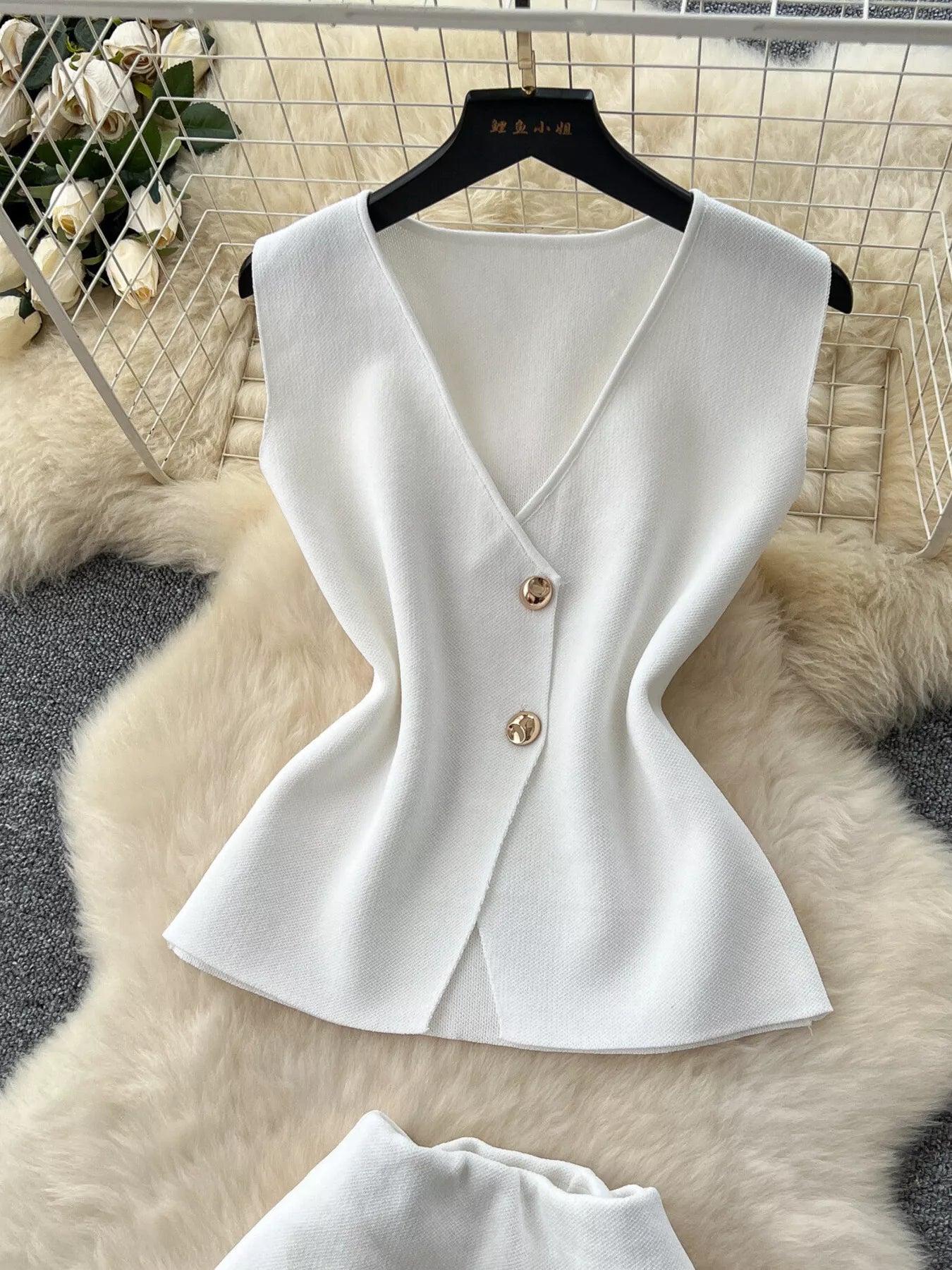 Hazel Blues® |  Button Up Sleeveless Top and Skirt Set