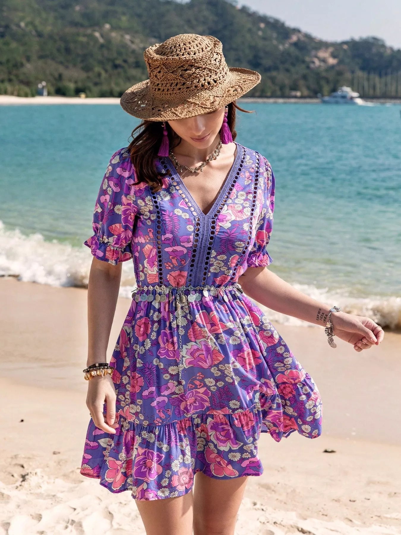 Hazel Blues® |  Floral Print V-Neck Mini Dress