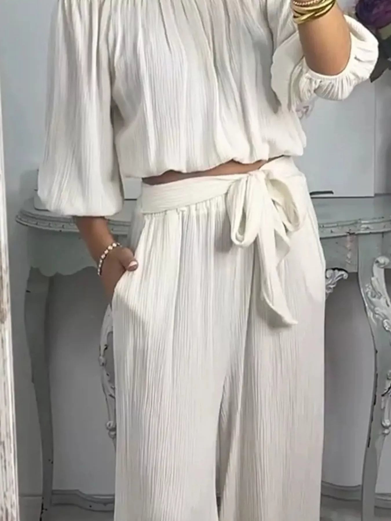 Hazel Blues® | Off-Shoulder Top and Pants Set