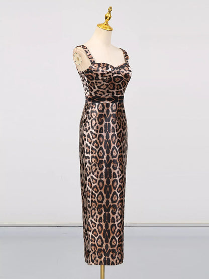 Hazel Blues® |  Leopard Print Bodycon Back Slit Midi Dress
