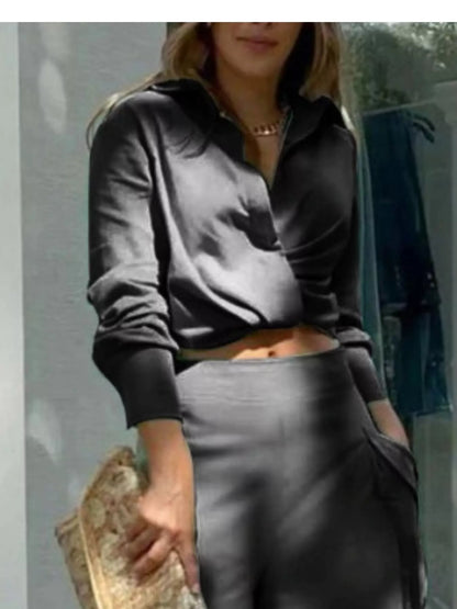 Hazel Blues® |  Long Sleeve Shirt and Wide Leg Pants Set