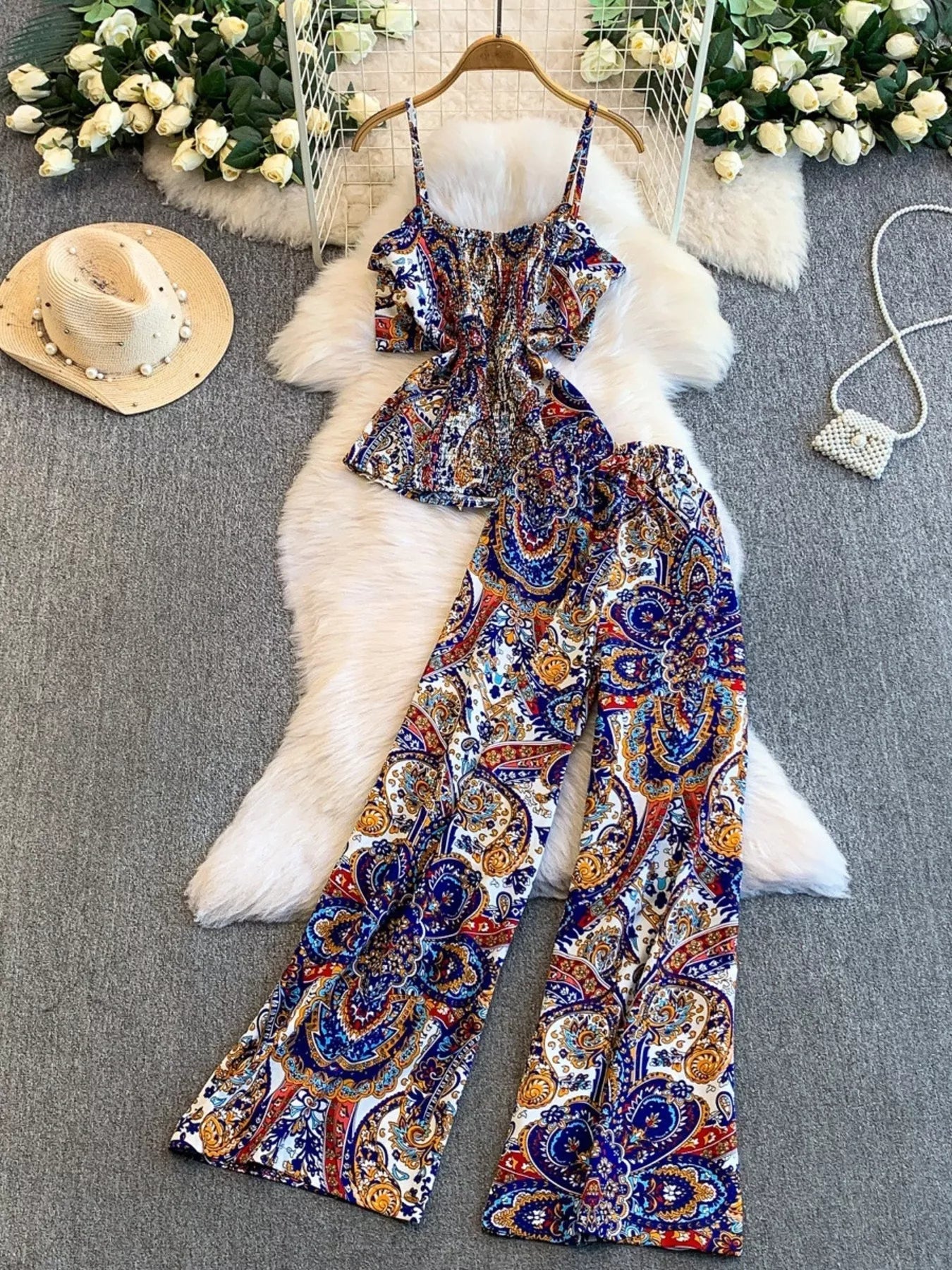 Hazel Blues® |  Printed Cami and Wide Leg Pants Set
