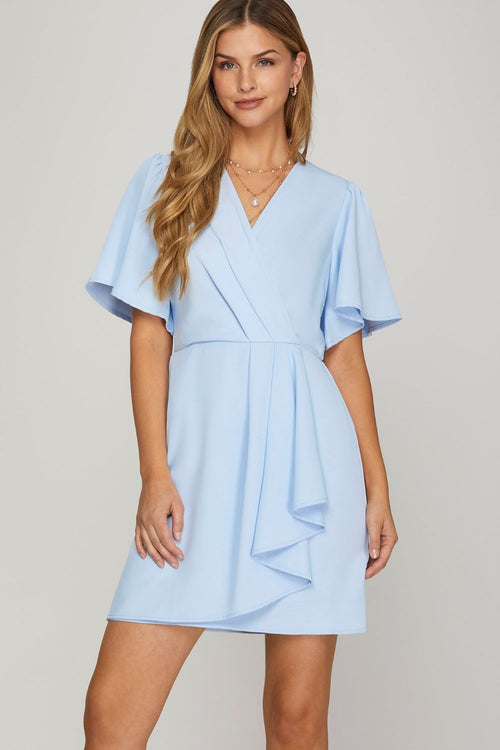 Hazel Blues® |  She + Sky Ruffled Surplice Short Flutter Sleeve Mini Dress