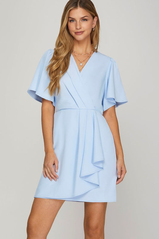 Hazel Blues® |  She + Sky Ruffled Surplice Short Flutter Sleeve Mini Dress
