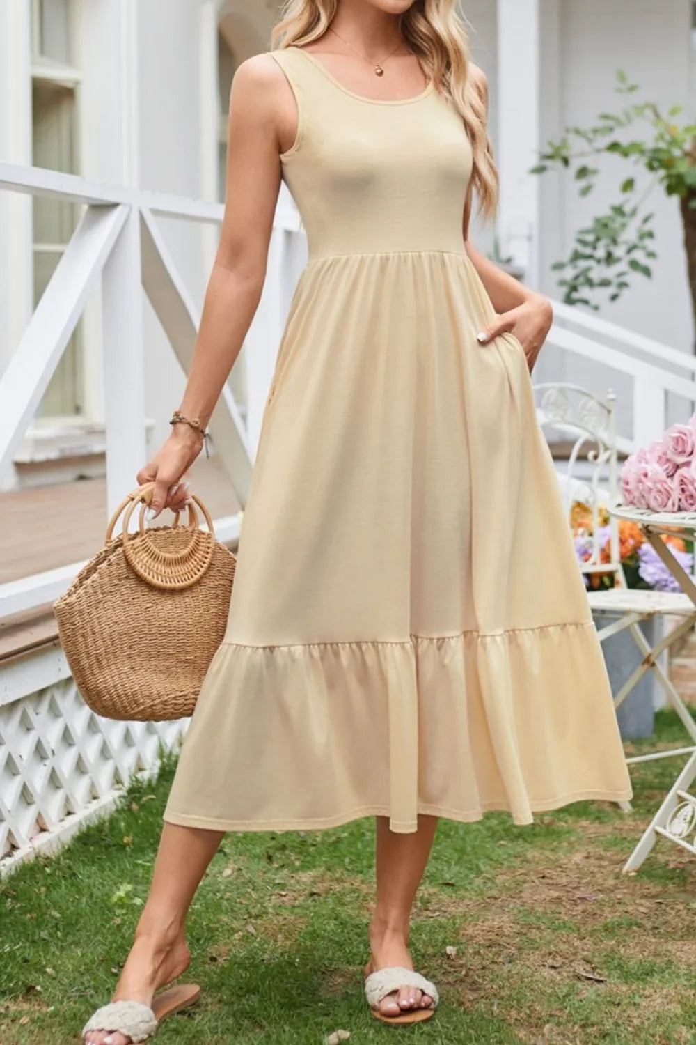 Hazel Blues® |  Round Neck Wide Strap Tank Dress