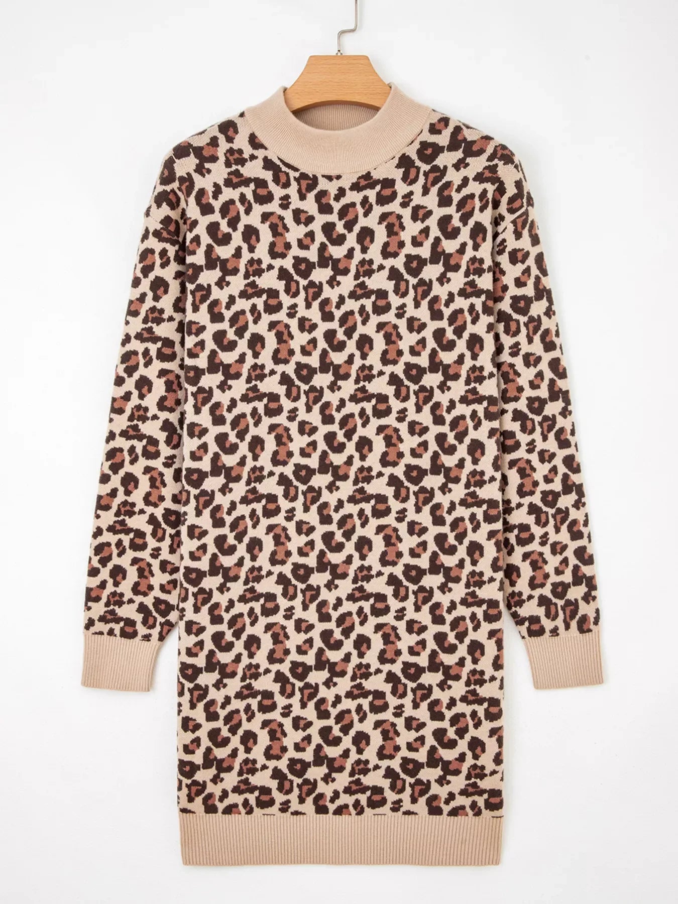 Hazel Blues® |  Leopard Print High Neck Shift Mini Sweater Dress