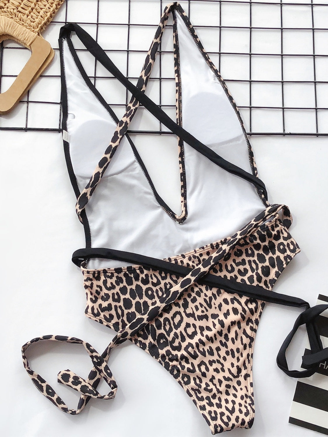 Hazel Blues® | Tied Leopard Plunge One-Piece Swimwear