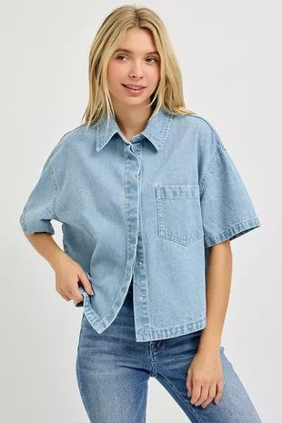 Hazel Blues® |  RISEN Oversized Half Sleeve Cropped Shirts