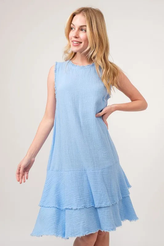 Hazel Blues® |  And The Why Washed Fringe Detail Tiered Dress