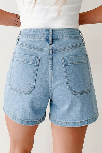 Hazel Blues® |  High Rise Patch Pocket Denim Shorts