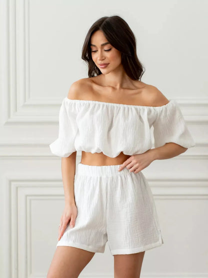 Hazel Blues® |  Off-Shoulder Cropped Top and Shorts Set