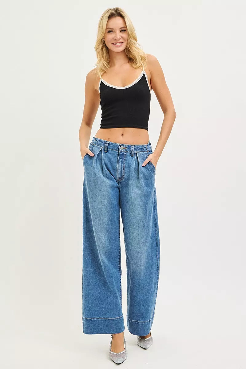 Hazel Blues® |  RISEN Slouchy Wide Leg Jeans With Pleats
