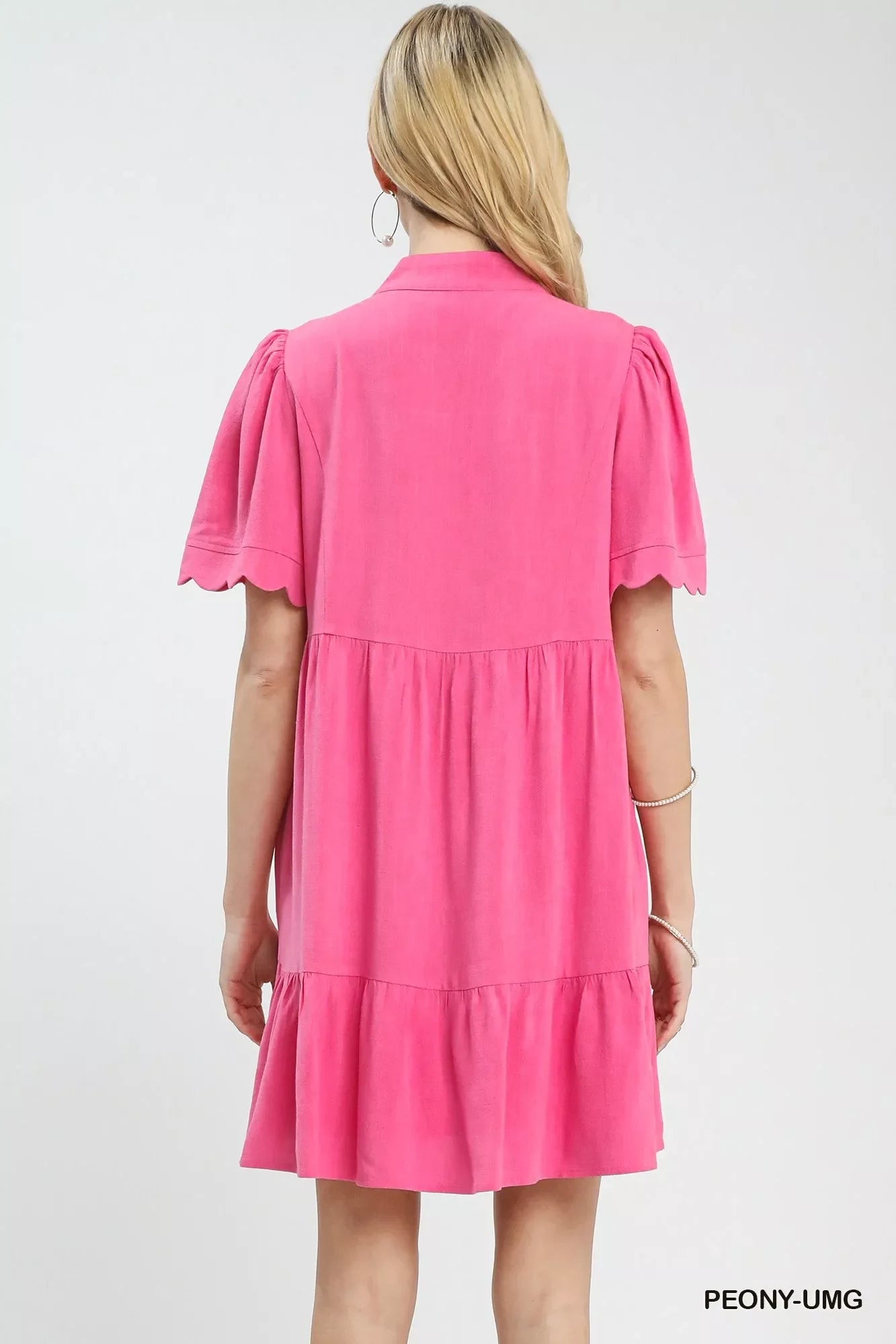 Hazel Blues® |  Umgee Linen Tiered Babydoll Dress with Scalloped Sleeves