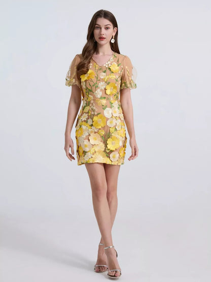 Hazel Blues® |  Floral Puff Sleeve Mini Dress