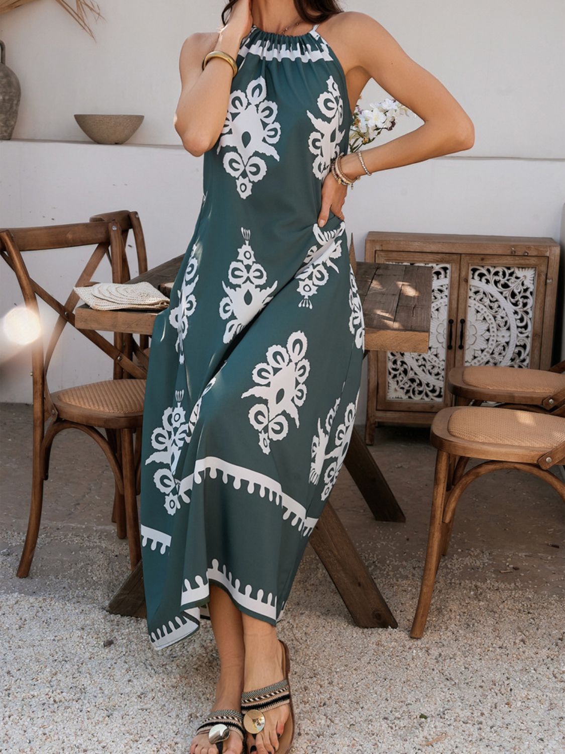 Hazel Blues® |  Devine Grecian Neck Printed Maxi Dress